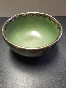 Asian Green Bowl Silver Plated And Brass Accent - Picture 1 of 8