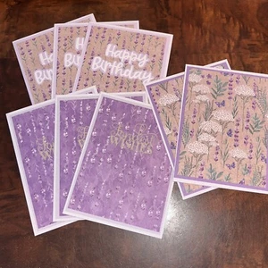 8 StampIn’ Up! Greeting cards & Envelopes Perennial Lavender DSP birthday blank - Picture 1 of 2