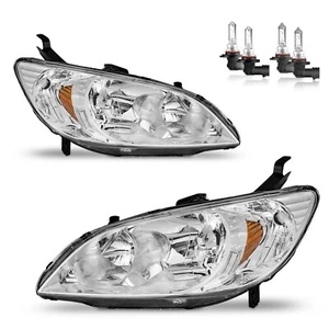 Pair Headlights For 2004-2005 Honda Civic 2/4 Door Chrome Headlamps w/ Bulbs - Picture 1 of 8