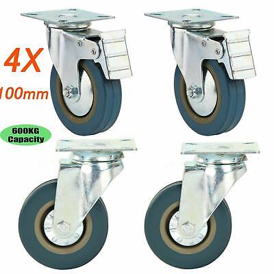 4XHeavy Duty 600KG 100mm Rubber Swivel Castor Wheels Furniture Trolley Caster UK • 17.19£