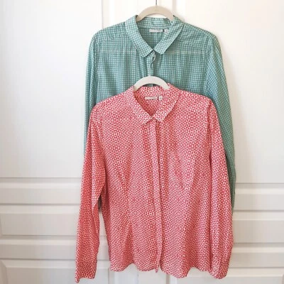 Lot of 2 Halogen Women's Cotton Silk Blend Teal And Pink Printed Shirts Size XL - Image 1 of 4