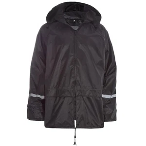 Adults Lightweight Zipped Hooded Waterproof Raincoat Unisex Rainforce -Black - Picture 1 of 7