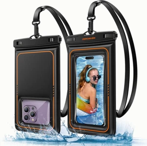 Floating Waterproof Phone Pouch Case Dry Bag for Phones to 7" w/ Lanyard Black - Picture 1 of 5