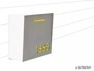 Buzón moderno cara de concreto, cuerpo blanco puro y números amarillo neón, tipo 1 - Imagen 1 de 8