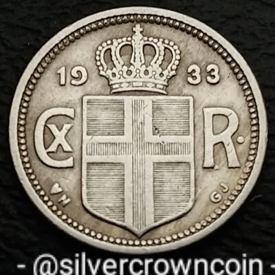 Iceland 10 Aurar 1933 N ❤ GJ . KM#1.1. Dime Ten Cents Coin. Christian X. LM. - Image 1 of 4