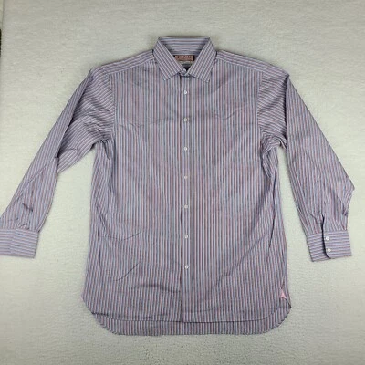 Thomas Pink Shirt Mens 16.5 - 35 Blue Red Striped Dress Button Up MADE UK * - Image 1 of 4