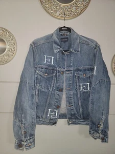 Calvin Klein Women's Medium Denim Blue Jean Jacket Custom With Letters - Picture 1 of 15