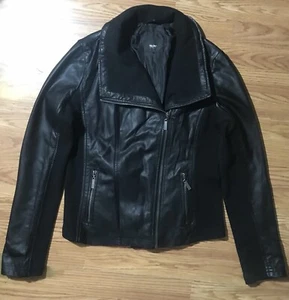 Mossimo Supply Co Womens M Black Faux Leather Jacket Double Rider Zip Up Moto - Picture 1 of 14