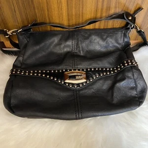 Gussaci Women’s Black Leather Studded Crossbody Handbag Purse - Picture 1 of 15