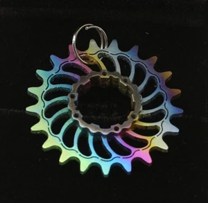 Boone Titanium Cog Bike Sprocket Pendant Jewelry Linear Rainbow Fade Made in USA - Picture 1 of 1