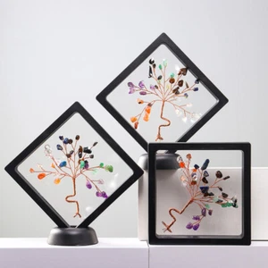 Natural Chakra Crystal Quartz Tree Of Life Ornament Black Frame Healing Decor - Picture 1 of 11