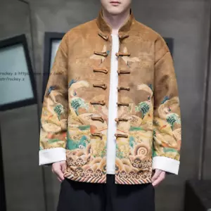Neu Herren Tang Anzug Chinesischer Stil Blumen Jacke Langarm Schnalle Mäntel Han FU - Bild 1 von 11