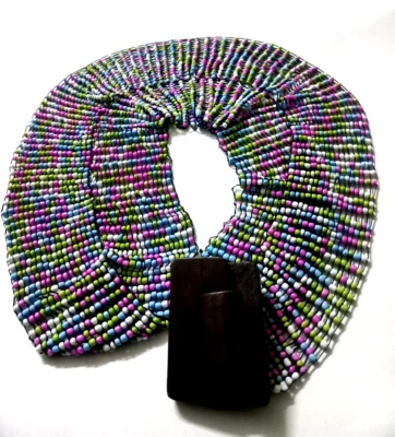 Women's Elastic Beaded Belt With Wooden Buckle, Large Size 58 Inches Handmade - Image 1 of 4