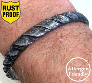 Customized Hand Forged Gunmetal Damascus Steel Bangle Mens Gift For Him Bracelet - Picture 1 of 11