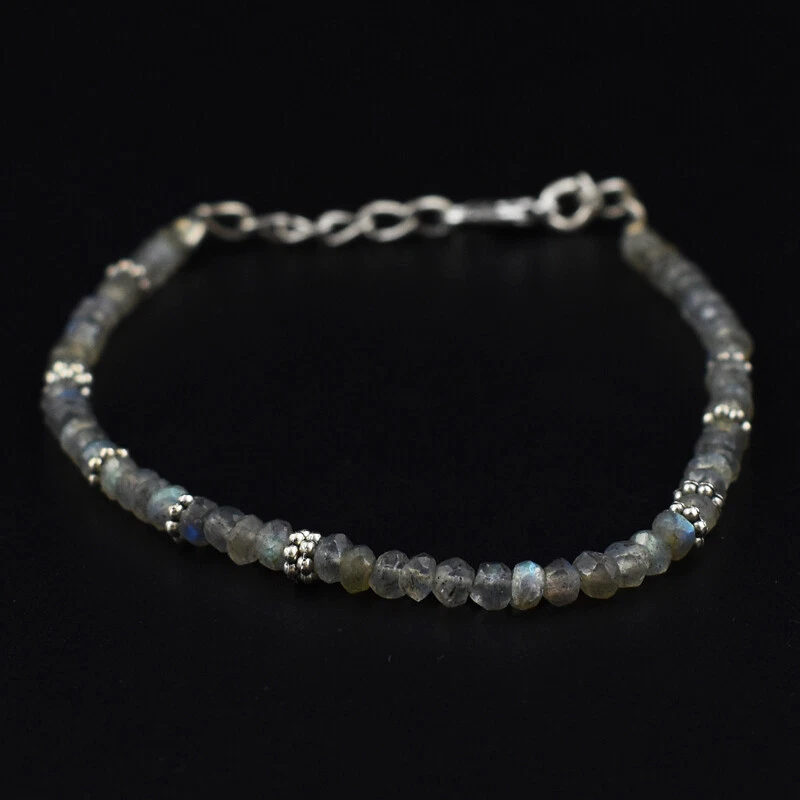 24 Cts Earth Mined 6" Long Labradorite Faceted Beads Bracelet Jewelry JK 67E321 - Image 1 of 2