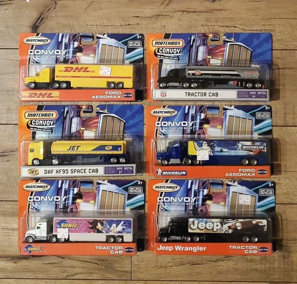 6) Matchbox Convoy Jeep Wrangler Tractor Cab MBX, DHL, Sonic, DHL, JET, Michelin - Image 1 of 4