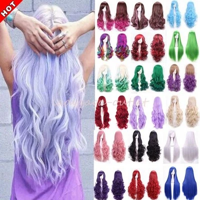 Moda Cosplay Peluca de Pelo Mujeres Larga Recta Rizada Fiesta Anime Disfraz Pelucas Completas Foto 1 de 4