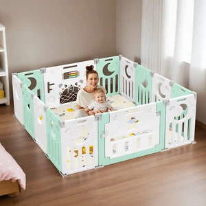 12+2 Paneele Laufgitter Krabbelgitter Baby Absperrgitter Faltbar Kunststoff Zaun - Bild 1 von 10