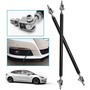 2X Black Adjustable Front Bumper Lip Splitter Spoiler Strut Rod Tie Support Bar - Picture 1 of 10