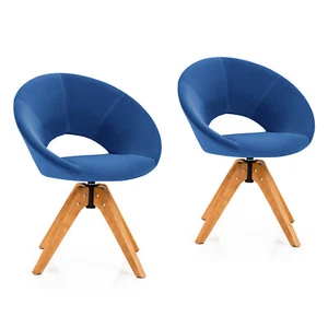 Set of 2 Mid Century Modern Swivel Accent Chair Fabric Armchair Velvet Blue - Picture 1 of 11