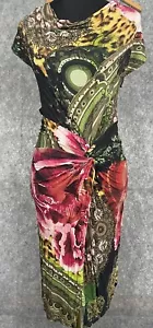Desigual Womens Dress Small Stretch Short Sleeve Flower Knee Length Multicolored - Picture 1 of 9