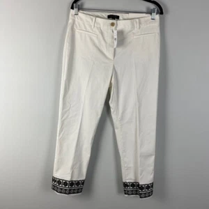 Ann Taylor The Crop Pants Womens 6 White Black Floral Embroidered Hem - Picture 1 of 10