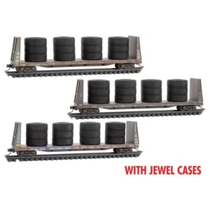 Micro-Trains N 98302247 NOKL Oklahoma Weathered 61' Bulkhead Flatcar Set Tire - Picture 1 of 7