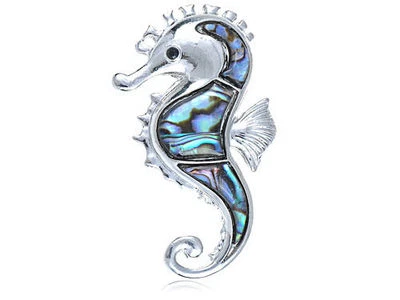 Broche prendedores de moda concha de abulón hawaiano bajo el mar caballito de mar tono plateado Foto 1 de 4