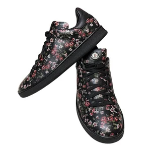 Moncler Damen Blumen Logo Leder Sneaker Schwarz Größe EUR 37 US 7 - Bild 1 von 10
