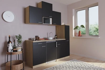 Küche Miniküche Singleküche Küchenzeile Eiche Schwarz Luis 180 cm Respekta - Bild 1 von 4