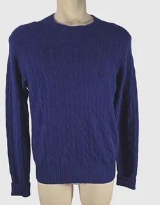 Vintage Polo Ralph Lauren Mens 100% Cashmere Cable Knit Sweater Indigo Blue XL - Picture 1 of 3