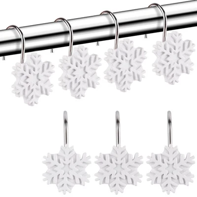 Snowflake Shower Curtain Hooks Rings,12pcs Christmas Snowflake Shower Curtain... - Image 1 of 4