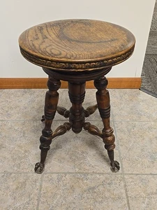 Antiker drehbarer Holz Klavierhocker Krallenfuß Glaskugelfüße viktorianisch gedrechselte Beine - Bild 1 von 24