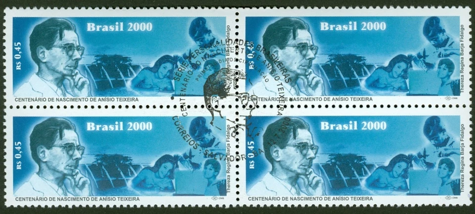 100 years of  Anisio Teixeira Birthday-BRAZIL Stamp Block of 4 -SC# 2756-FDOI - Image 1 of 1