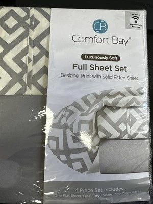 Juego completo de sábanas Comfort Bay de 4 piezas - gris y blanco Foto 1 de 2