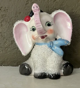 VINTAGE JAPAN SUGARED SITTING ELEPHANT WITH HAT AND NECK SCARF - #433 - ca 1950s - Picture 1 of 6