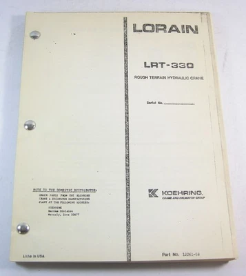 Manual de piezas de grúa hidráulica de terreno áspero original Lorain Koehring LRT-330 Foto 1 de 4