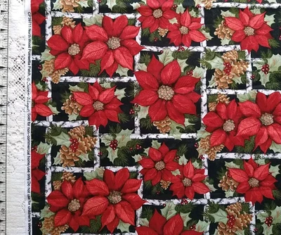 REMNANT North Wood Poinsettia Patch Susan Winget Christmas Pine Holly 13x22 - Image 1 of 3