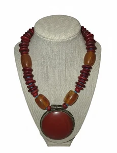 Artisan Made Red Jasper Faux Amber Chunky Bead Tribal Necklace - Picture 1 of 5