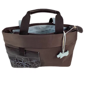 Radley Brown & Baby Blue Nylon Floral Patch Grab Top Mini Handbag - Picture 1 of 6