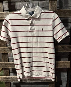 Boys Polo Ralph Lauren Shirt L (14-16), White With Burgundy Stripes Short Sleeve - Picture 1 of 7