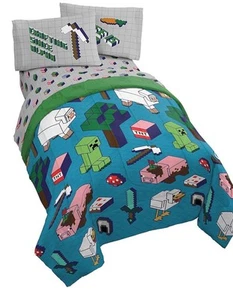 Minecraft Genda Iso Animals 5 Piece Full Bed Reversible Comforter & Sheet Set - Picture 1 of 10