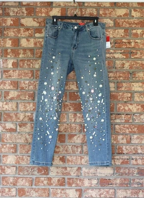 V Cristina 珠宝镶嵌直筒牛仔裤 12 全新带标签 零售 $80 — 第 1/4 张图片