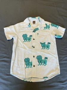 Tea Collection Boys Size 5 Short Sleeve Linen Dragon Shirt - Picture 1 of 6