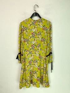 Miss Selfridge Green Floral Skater Dress Long Sleeve Tie Cuff Mini UK 8 - Picture 1 of 14