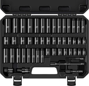 3/8" Drive Impact Socket Set, 49 Pcs, Standard SAE(5/16"-3/4") & MM Sizes(8-2... - Picture 1 of 7