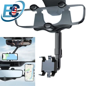 Car Rearview Mirror Phone Holder 360° Rotatable Retractable Phones Mount Stand - Picture 1 of 9