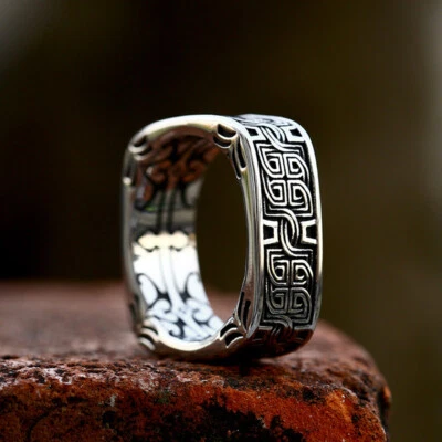 Vintage Men's Viking Celtic Knot Wedding Band Stainless Steel Retro Biker Ring - Image 1 of 4