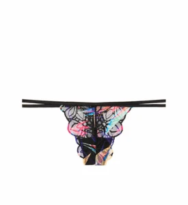 Victoria's Secret PINK Strappy Lace Thong Panty Dark Floral - Picture 1 of 1