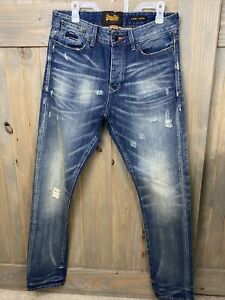 Superdry Mens Denim blue jeans loose tapered 31 x 33 Distressed Destroyed
